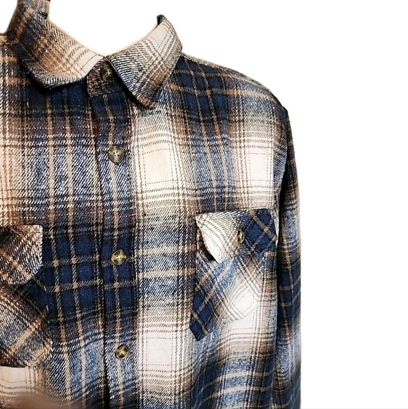 Molokai Surf Plaid Flannel Shirt Long Sleeve Button Up Blue Brown Men Large - Picture 2 of 5